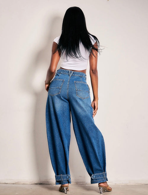 Adjustable Wide Leg Opening Baggy Jeans