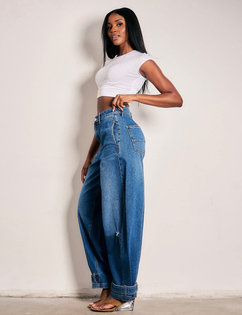 Adjustable Wide Leg Opening Baggy Jeans