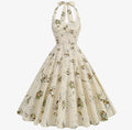 Vintage Abstract Rose Print Backless Maxi Dress
